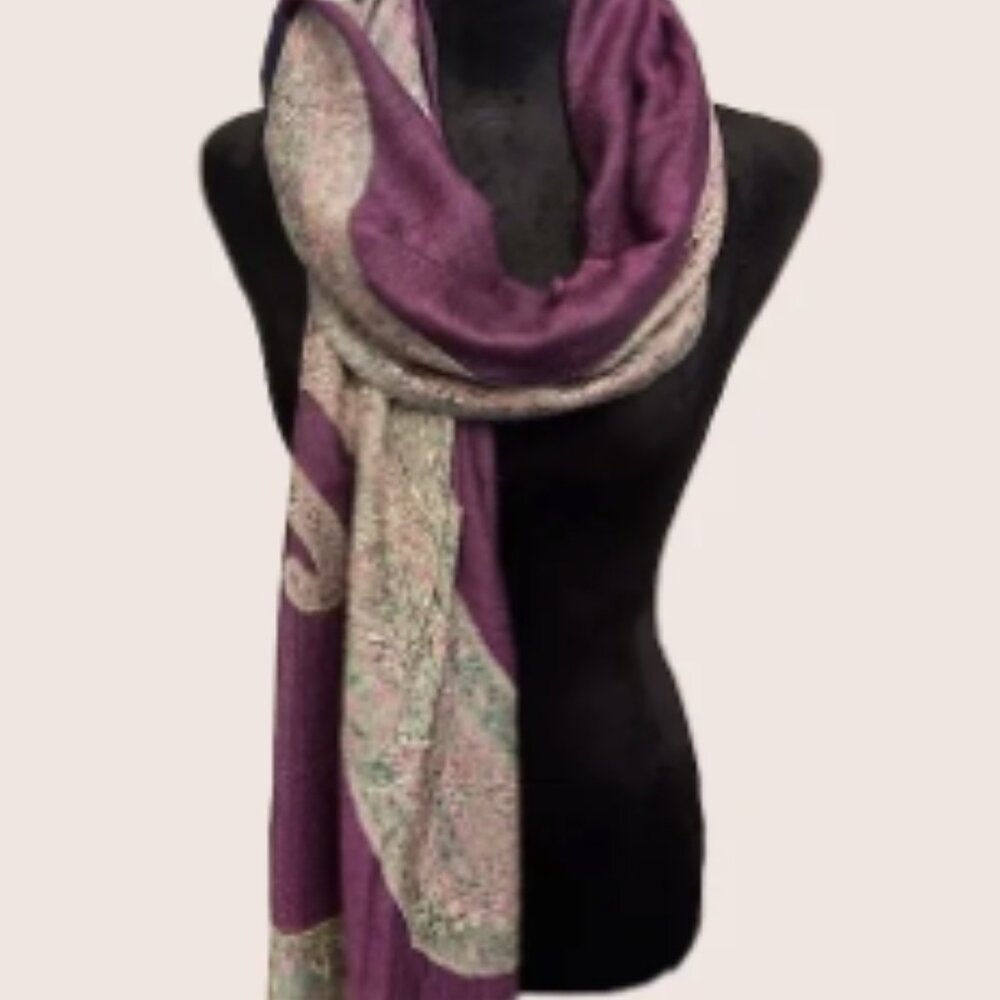 Gorgeous mauve scarf and pair of large, cubic zirconia pavé hoop earrings